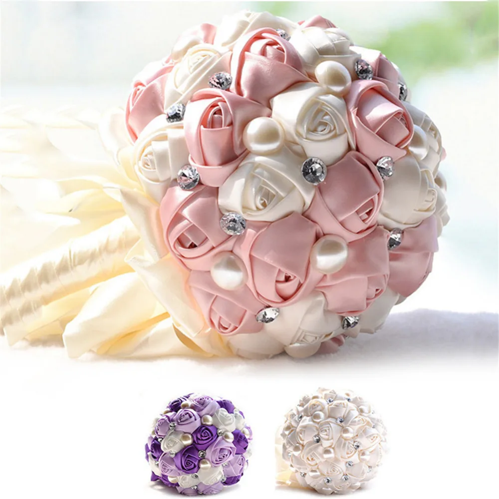 Buy Weeding flower Romantic Bouquets Silk Roses Bride Hand held Flowers Bridal