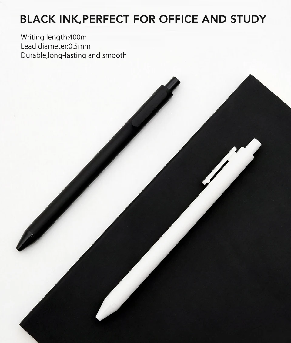 10 шт./лот Xiaomi KACO Sign Pens 0,5 мм ручка, ручка для подписи Черный Белый ABS пластик гладкие чернила для студентов школы/офиса