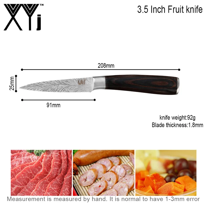 XYj набор кухонных ножей из нержавеющей стали с цветной деревянной ручкой 7cr17 острое лезвие, поварской нож, аксессуары для кухонных инструментов для отеля - Цвет: O.3.5 paring knife