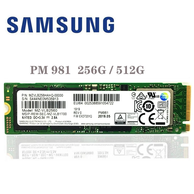 Твердотельный накопитель SAMSUNG M.2 PM981 SSD на 256 Гб 512 твердотельный жесткий диск M2 NVMe