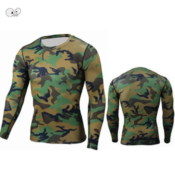 

New 2018 Fitness Men Camouflage Compression Shirts Base Layer Crossfit MMA Long Sleeve T Shirt Quick Dry Skin Tight Running Tops