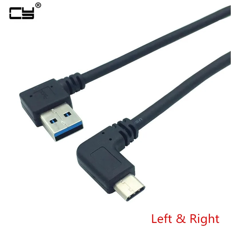 

90 degree Left Angle USB 3.0 Type-A Male to90 degree Right Angle USB3.1 Type-C Male USB Data Sync & Charge Cable Connector 25cm