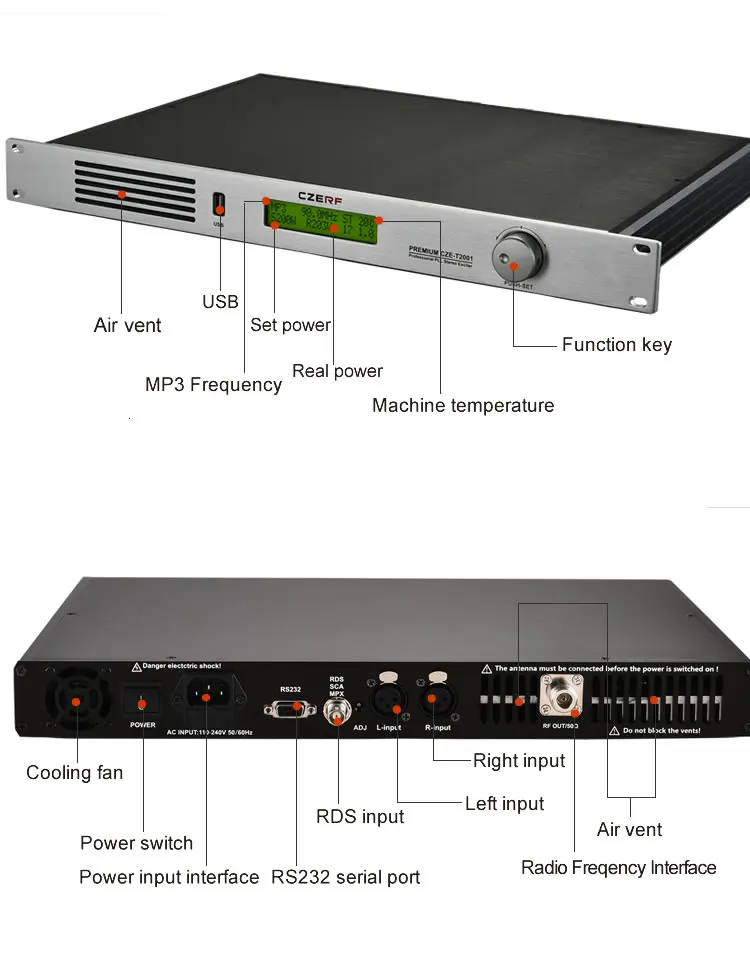 CZE-T2001 200W fm радио передатчик станции FM Оборудование радиосвязи