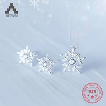 925, настоящее чистое серебро, красивые серьги-гвоздики в виде снежинок, подвеска, короткое колье, ожерелье для девушек, Женские Ювелирные изделия