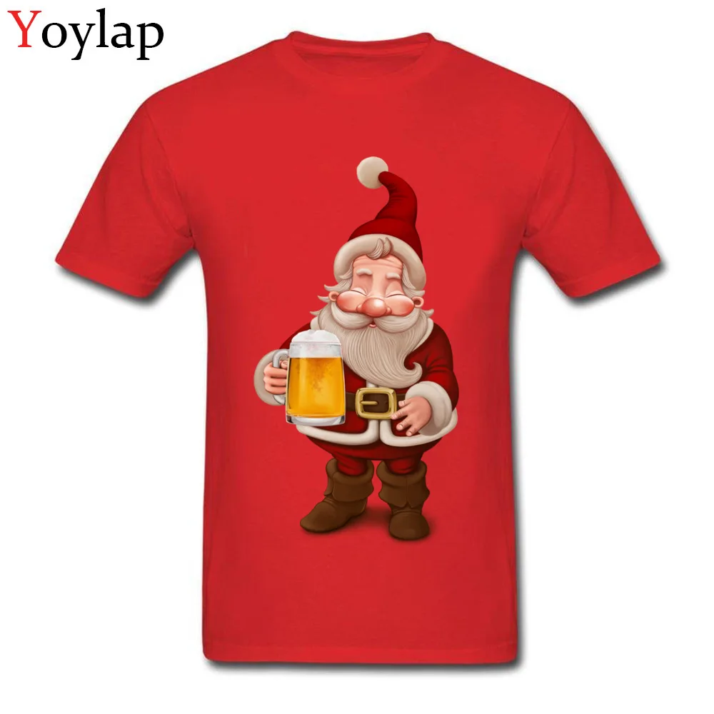 New Fashion Custom Short Sleeve Tops T Shirt Santa Claus Beer Fall Round Neck 100% Cotton Men's T-shirts Custom Clothing Shirt red