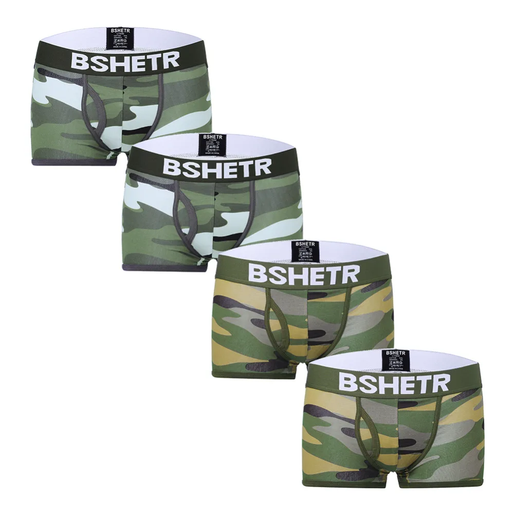 

4 Pcs/Lot Men Underwear BSHETR Brand Camouflage Men Boxer Shorts Soft Cotton Male Panties Comfortable Sexy U Pouch Men's Boxers