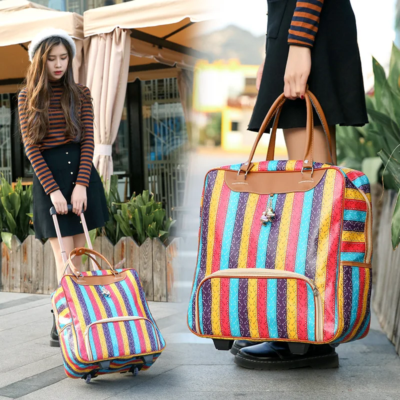 Популярный модный женский Чехол для багажа, брендовый Повседневный Полосатый чехол на колесиках, дорожная сумка с колесиками, чемодан для багажа