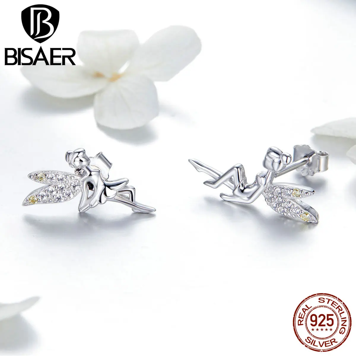 Женские серьги пусеты Bijoux Серьги в виде Ангела из серебра и 925 пробы GAE046