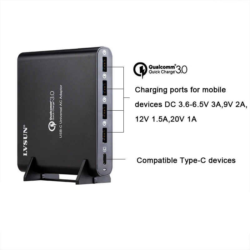 LVSUN QC 3,0 Все в 1, зарядное устройство для телефона, планшета, ноутбука, адаптер для ноутбука с типом c, USB-C зарядное устройство для Macbook Spectre 13 Yoga