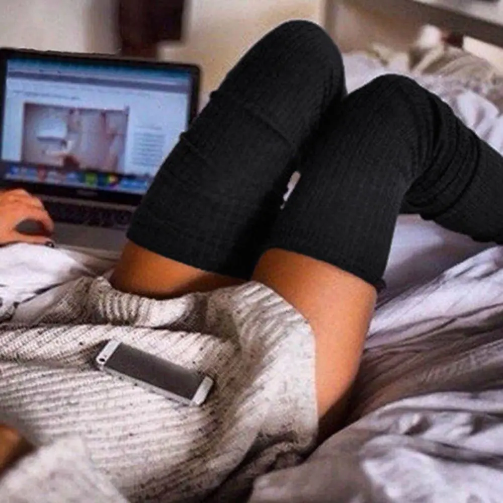 

1 Pair Women Over Knee High Socks Spring Autumn Winter Warm Knit Soft Thigh High Long Socks Solid Color Loose Socks