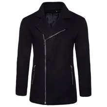 New men autumn winter casual solid turn-down green black grey oblique zipper woolen coat 1215A-F135
