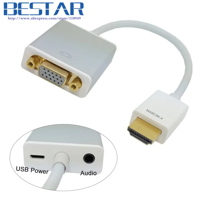 Белый выходной адаптер HDMI VGA с Micro USB и аудио видео для проектора монитора Zine