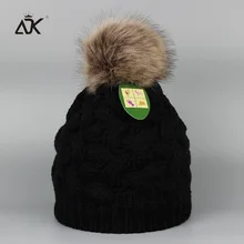 Зимняя меховая женская шапка Skullies Beanie с помпонами однотонные шляпы женская шапка теплая Осенняя твист Beanie