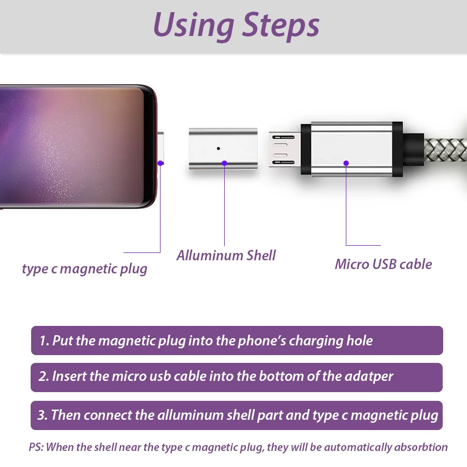 Usb type C USB-C Магнитный адаптер конвертер кабель для Xiaomi mi x/Max/2/2 s/A2 huawei Nova 3E/3 Магнитный зарядный кабель mi ni Plug