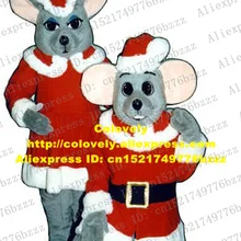 Счастливый серый Рождественский маскарадный костюм мышей, крыс, мышей, маскарадный костюм для взрослых Размер с красной рождественской шляпой большие розовые ушки для воды № 5336