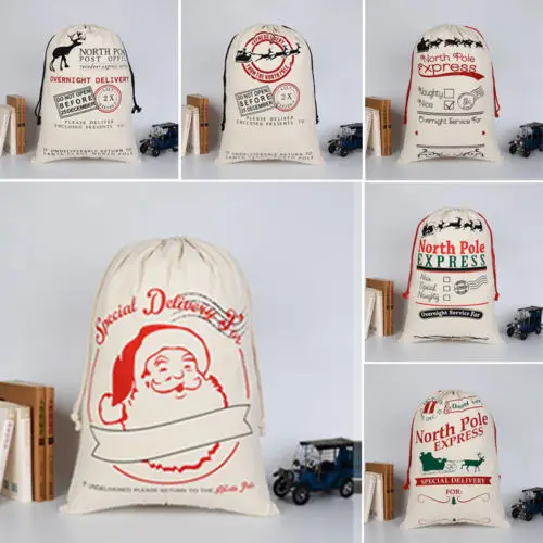 1Pc Christmas Gift Santa Sacks Holders Drawstring Canvas Santa Sack Xmas Canvas Bag Hot Sale Santa Gifts Storage Bags Wholesale