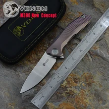 Kevin John VENOM new conc M390 Titanium Flipper folding knife ceramic ball bearing camping hunting pocket knife EDC tools