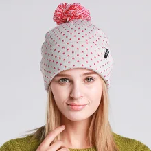 New Autumn Winter Fashion Women Pompom Beanies Knitting Cute Pink Dot Hat Ear Warm Cap Girl Skullies Beanies