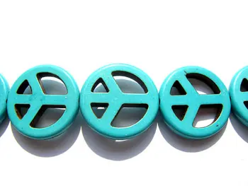 

free ship turquoise stone peace symbol aqua blue multicolor assortment jewelry beads 20mm--5strands