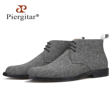 Piergitar/Мужские классические ботинки серого цвета ручной работы; сезон осень-зима; Стильная мужская обувь; мужские ботильоны на шнуровке; кожаная стелька
