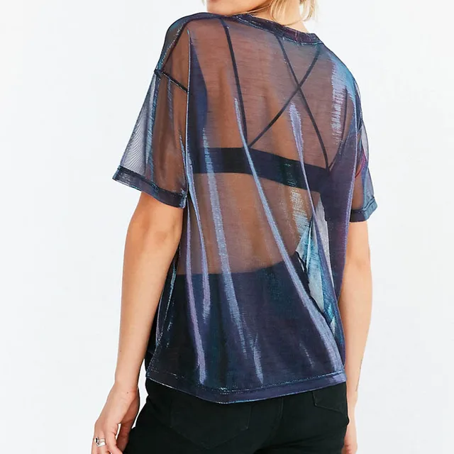 2019 New Fashion Summer Women Hollow Transparent Round Neck Short Sleeve T-shirt Tops see through t shirt harajuku tshirt 3