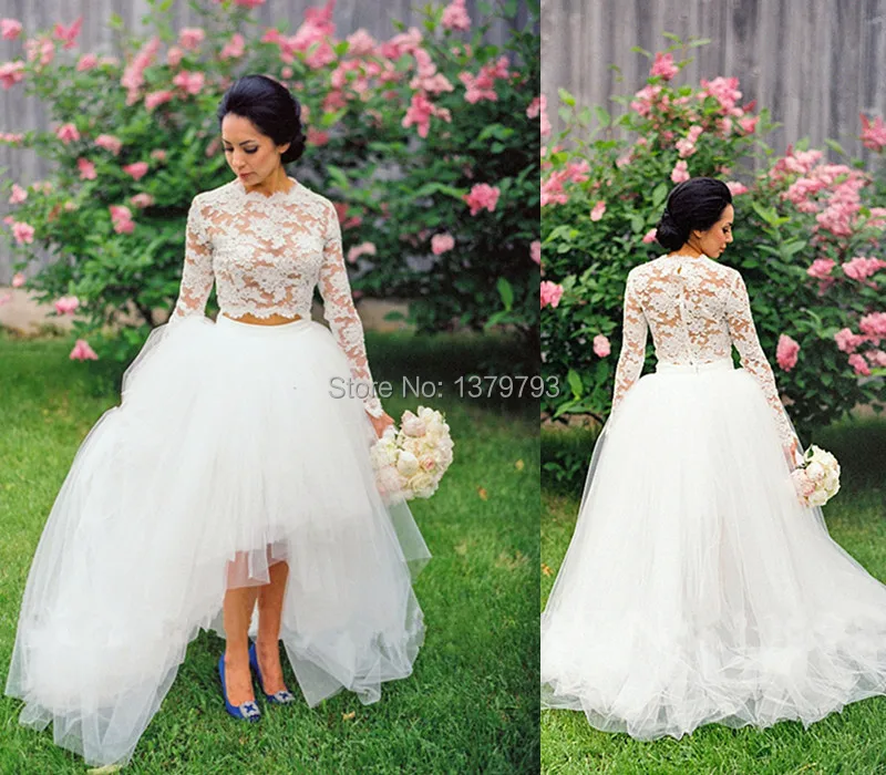 White-elegant-simple-lace-long-sleeves-2-piece-wedding-gown-bridal-tulle-short-front-back-long.jpg