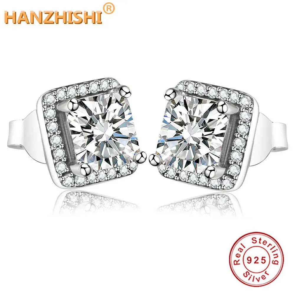 Вечная элегантность серьги гвоздики с четкими CZ 925 пробы серебро DIY ювелирные изделия для женщин свадебный подарок pendientes mujer moda