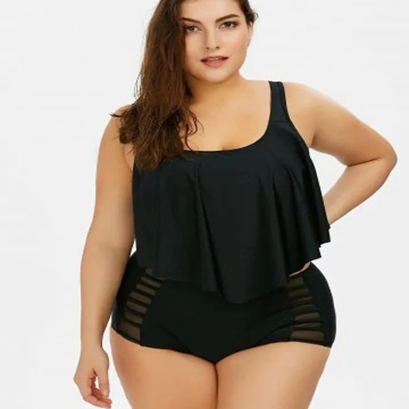 

Swimsuit Plus Size With Ruffles Bikini Set Large Two Piece Swimwear Strap Push Up Monokini High Waist Swimming Suit For Womens