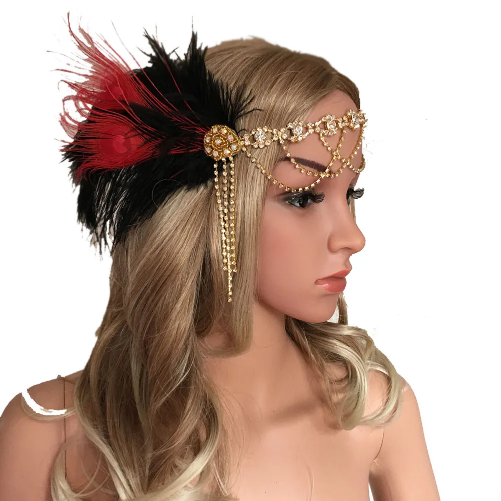 Fashion Ladies Feather Gold Color Rhinestone Headband Hair Band Headdress Prom Accessoryin Hair