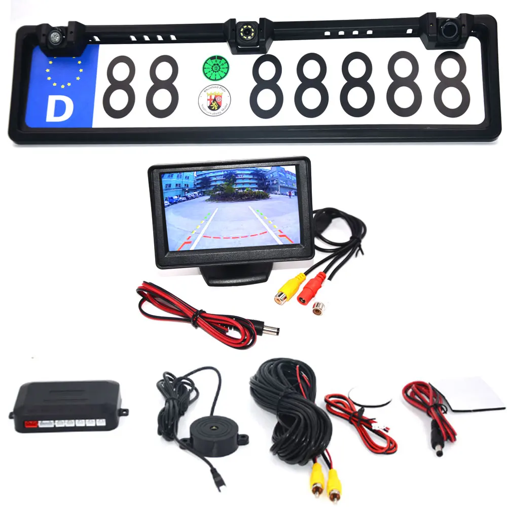 

4.3 Car Monitor EU European License Plate Frame Car Rear View Camera Waterproof Night Vision Reverse Backup Camera 4 LED light