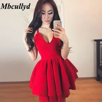 

Mbcullyd Sexy Short Bridesmaid Dresses 2019 V Neck Pleat Satin Wedding Party Gowns Custom Made Red Blue Cheap Occasion Dress