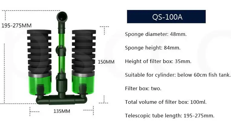 Био Губка, аквариум фильтр разведение Фрай Бетта креветки нано аквариум для рыб PTSP - Цвет: QS-100A