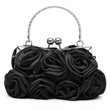 

Floral Ladies Clutch Bag Women Evening Party Bag Prom Bridal Diamante Baguette Black