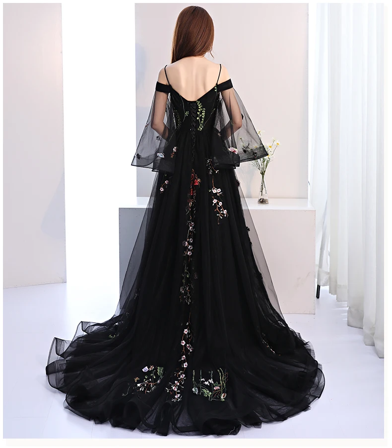 Robe De Soriee/Новинка черные вечерние платья длинное платье с вышивкой и цветами