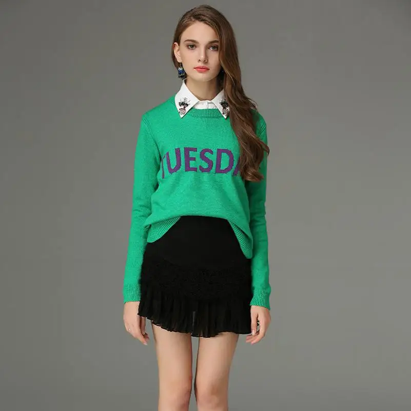 FTLZZ Women Sweater Monday To Sunday Embroidered Letters 7 Colors Sweater Pullovers Spring Autumn L