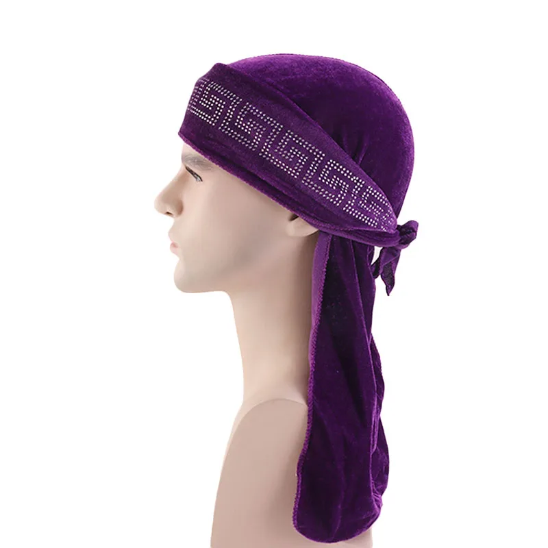 Роскошный бархат Durag Rhinestoned Wrap do rag