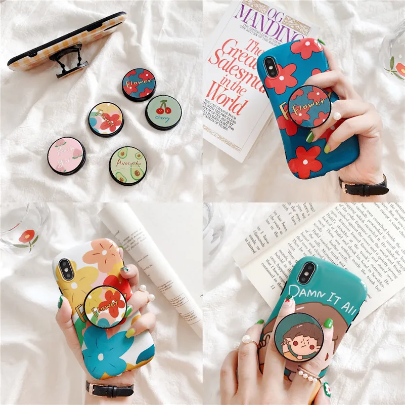 Girl's Cartoon Cute Avocado Cherry Expanding Universal Phone Holder Fold Stretch Grip Finger Ring Stand For iphone XR XS 7 Plus