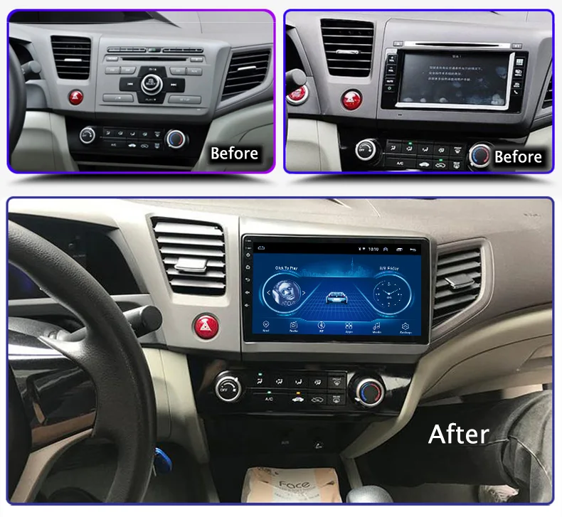 Cheap 9 inch android 8.1 vehicle car dvd multimedia gps navigation system for Honda civic 2012-2015 support car steering wheel control 1