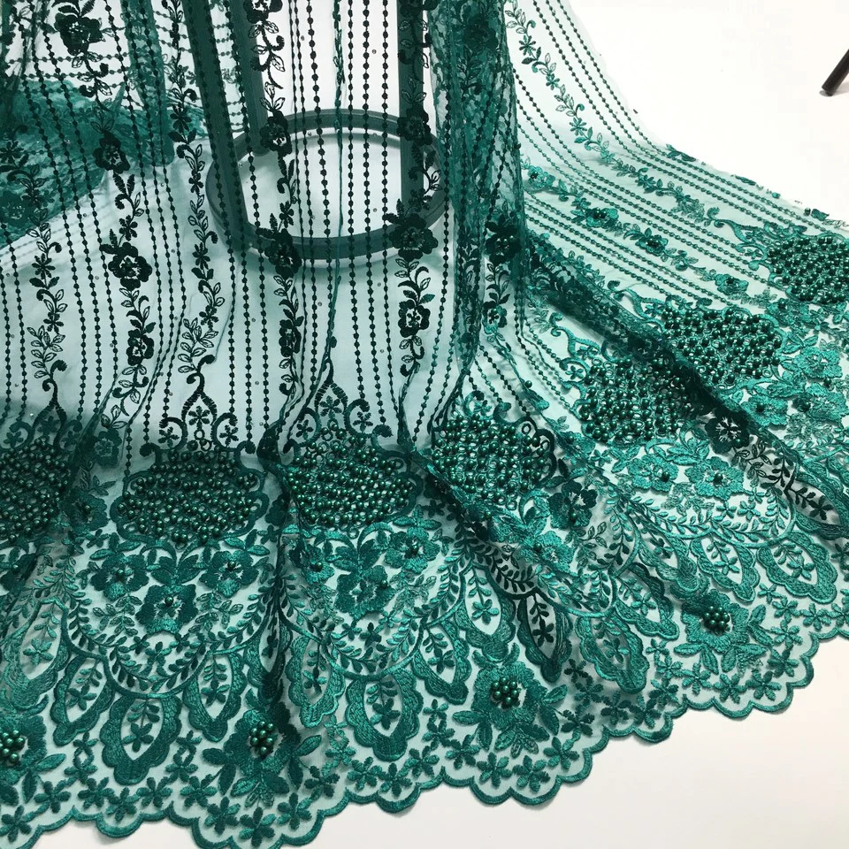 

African Tulle Lace Fabric 2018 African French Lace Fabric High Quality With Beads Nigerian Embroidery Tulle French Lace M2670