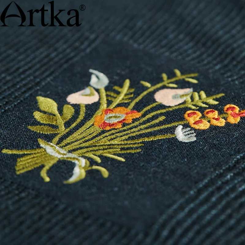 Женское платье с вышивкой ARTKA лоскутное осеннее свитер длинным рукавом