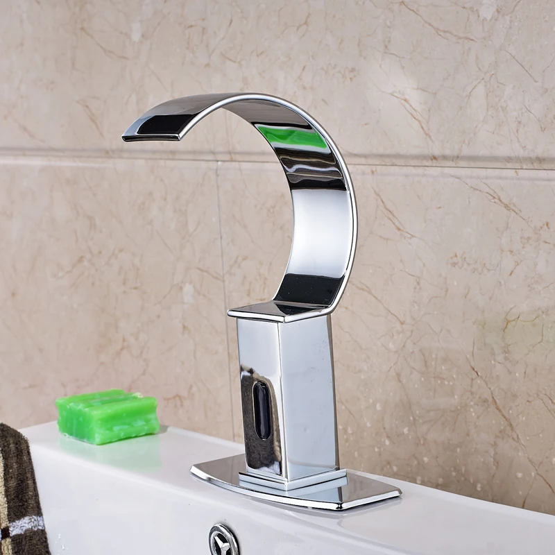 Chrome Deck Mounted Touchless Sensor Mixer Tap Hands Free Bathroom Sink