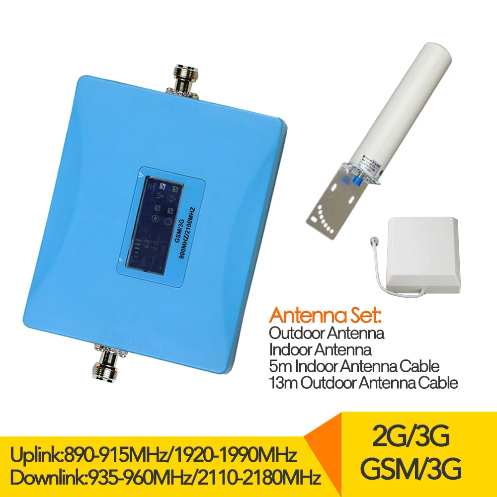 

NEW LCD Display 2g 3G Signal Repeater GSM 900MHz UMTS 2100MHz Cell Phone Signal Booster Dual Band Amplifiers indoor antenna set