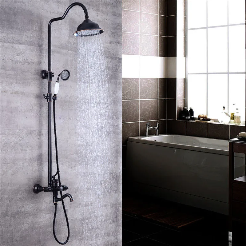 

Bathroom Shower Faucet Set Black Oil Brushed Bathtub Shower Mixer Tap Bath Shower Tap Rainfall Shower Head Wall Torneira Crane