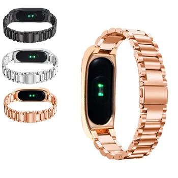 

High Quality Metal Wrist Strap For Xiaomi Mi Band 2 Smart Watch Band Stainless Steel Replacement Strap Three Beads Bracelet Belt