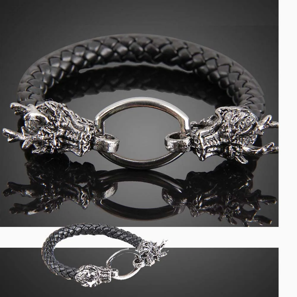 

New Cool Man Bracelet Dragon Bracelet Fashion Black Leather Band Gift