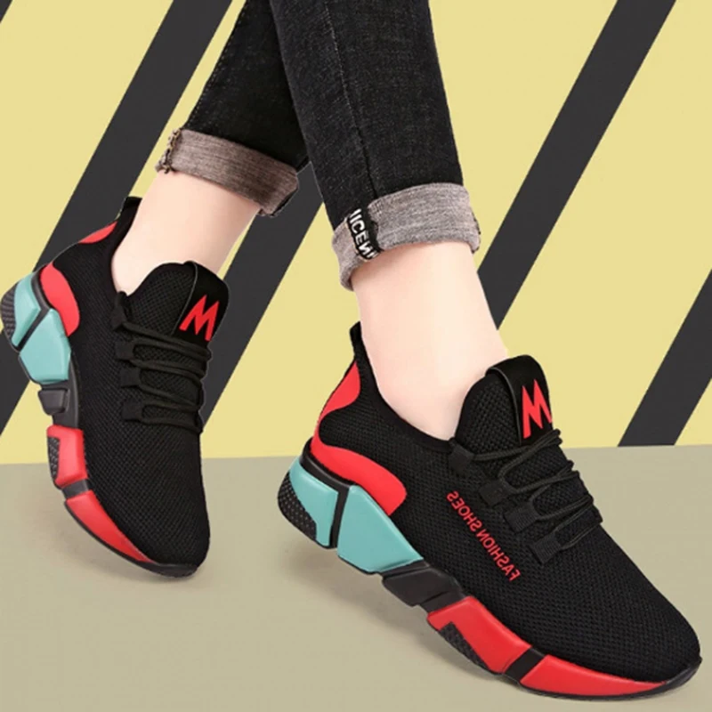 Весенние женские модные сетчатые кроссовки со шнуровкой Вулканизированная обувь Женская Повседневная дышащая обувь для прогулок сетчатая обувь на плоской подошве T156 кроссовки