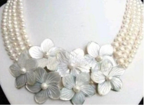 

Hot sell -Nobler 4 Rows white pearl & shell flower necklace Fashion -Bridal jewelry free shipping