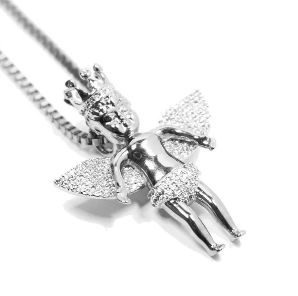 

Angel Wings pendant men YELLOW Gold colors BOX chain Christian Jewelry Micro pave CZ hiphop crown angel necklace