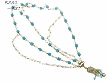 

Wholesale Bohemian Korean Pearl Blue Retro Statement Headbands Hair Chain Acessories for Women