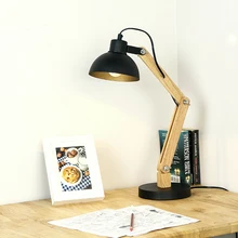 Настольная лампа в скандинавском стиле из натурального дерева, настольная лампа черного и белого цвета, креативный Настольный светильник, можно регулировать, ems